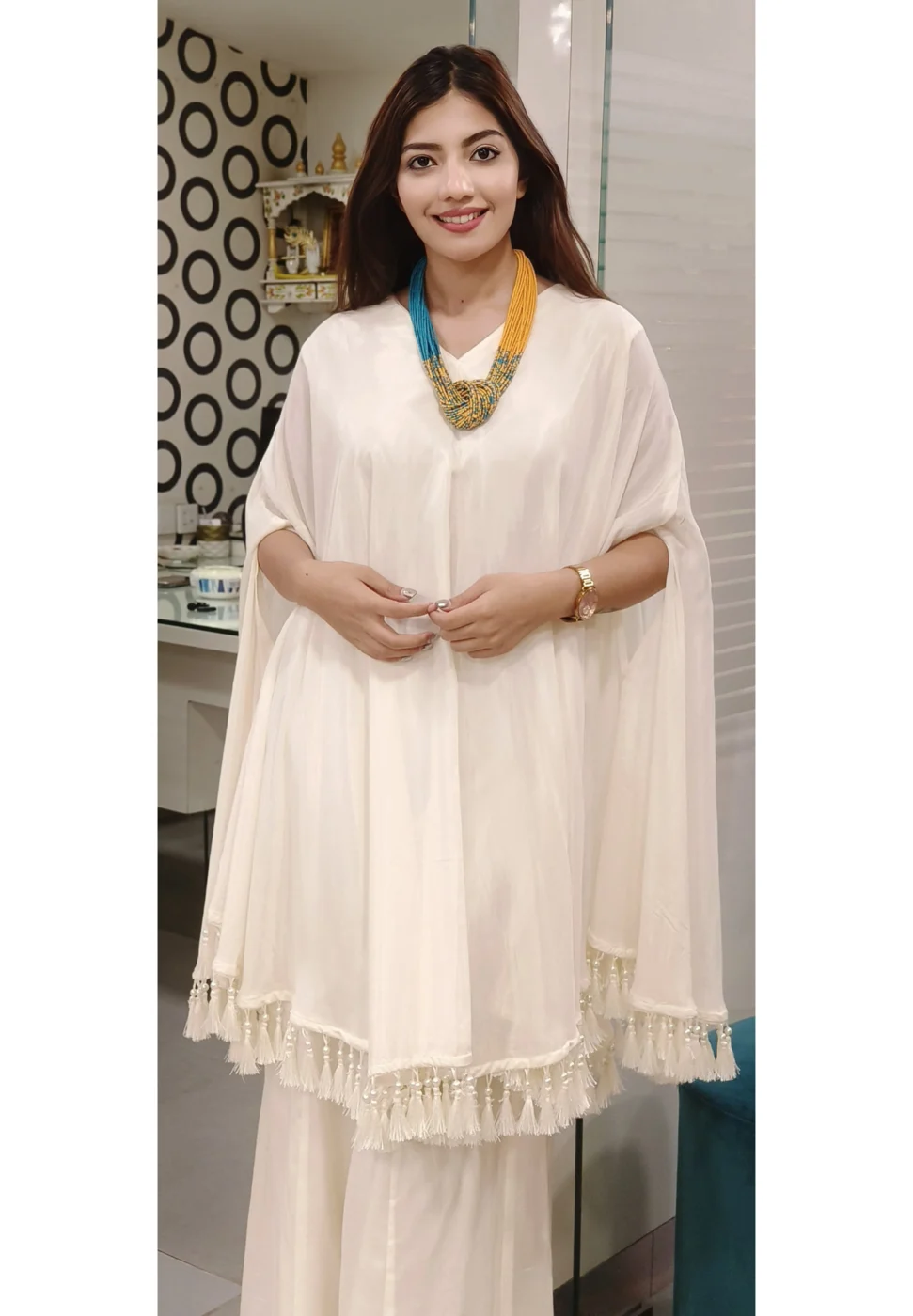 Ivory Tassel Kaftan Set alternate view