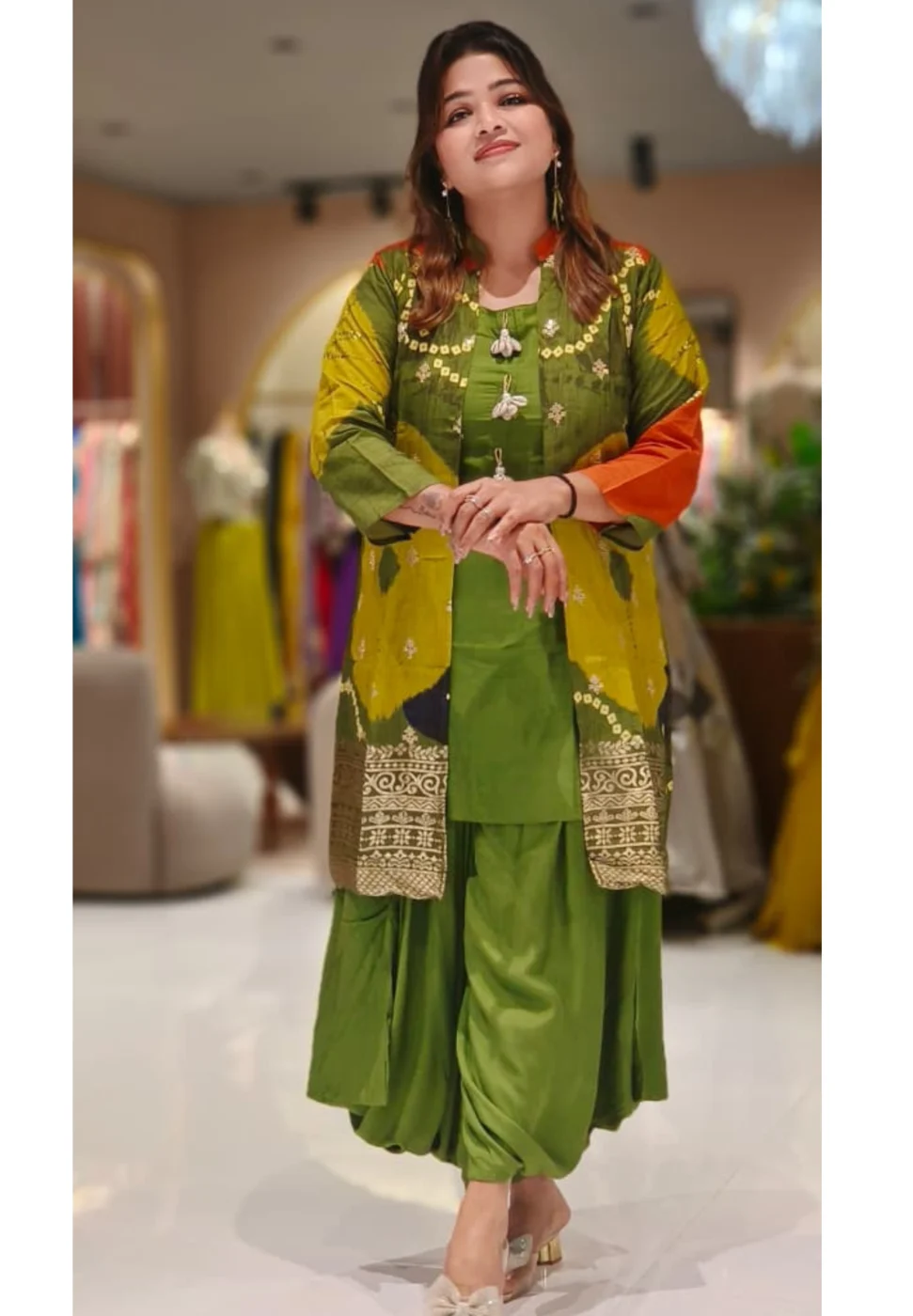 Olive Dhoti Co-Ord Fusion