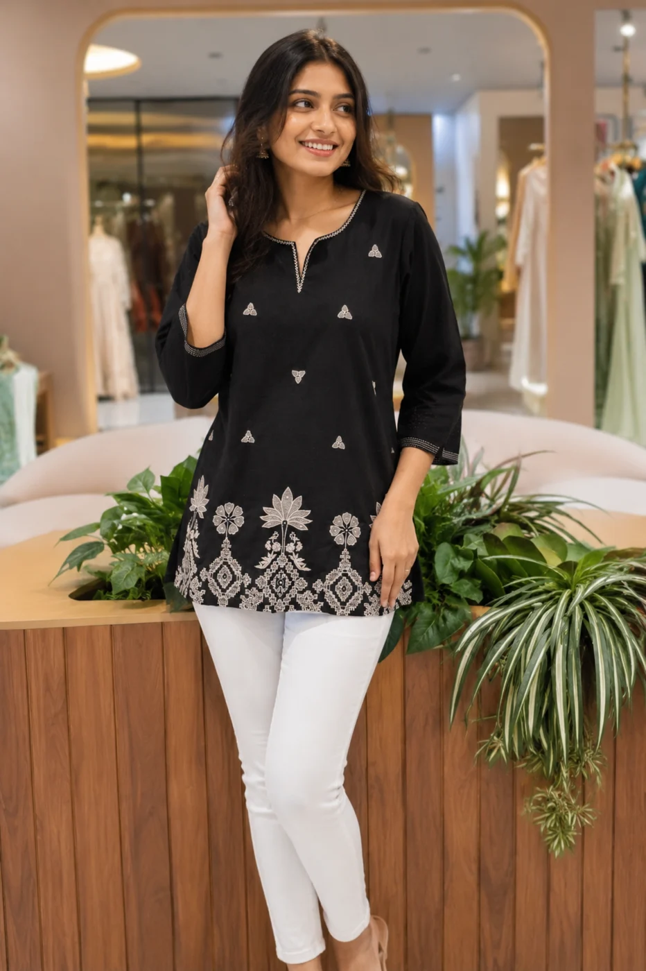 Midnight Embroidered Short Kurti