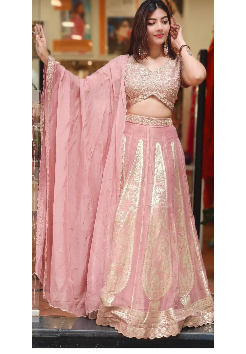 Rose Gold Banarasi Lehenga