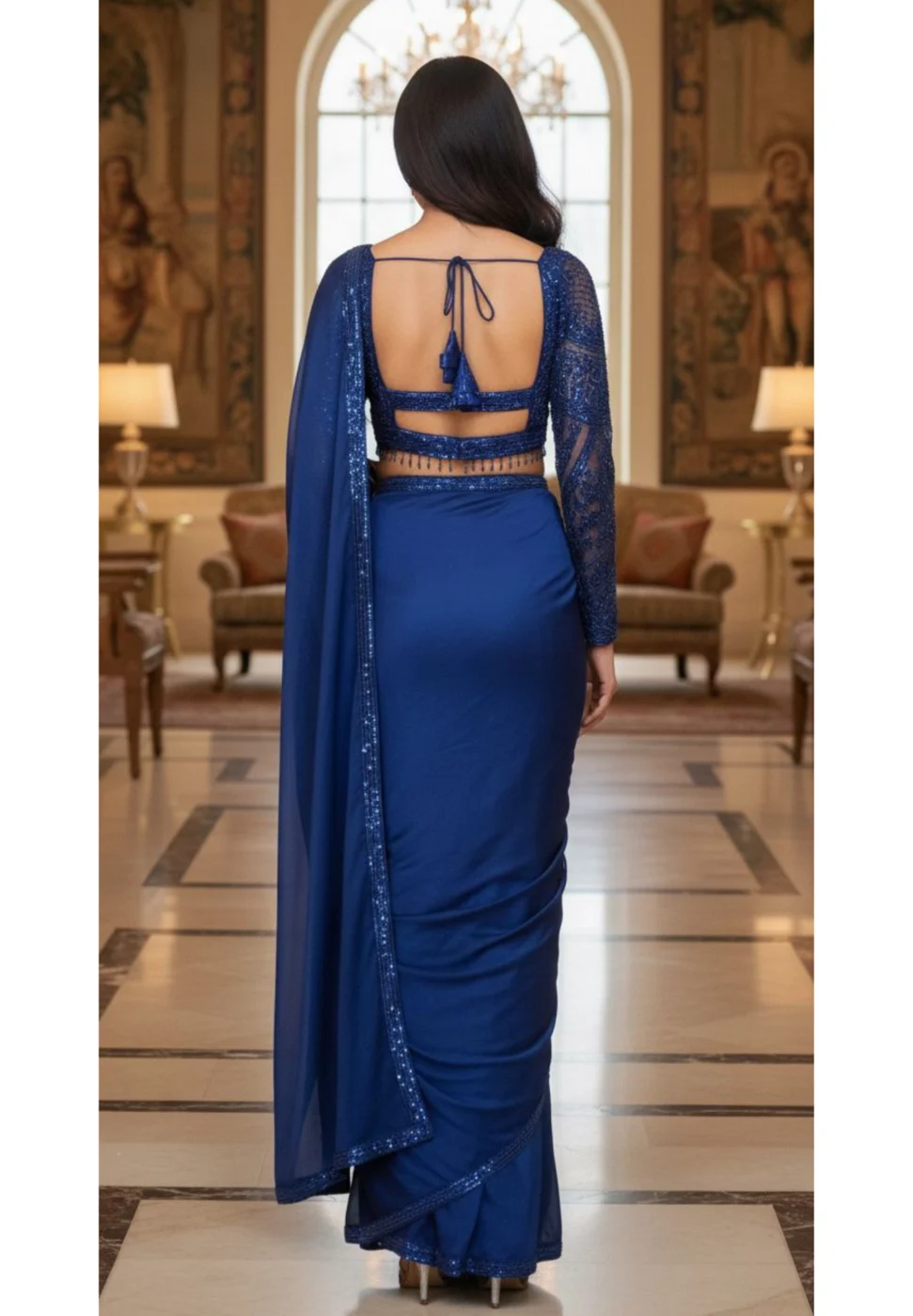 Midnight Blue Sequin Saree alternate view